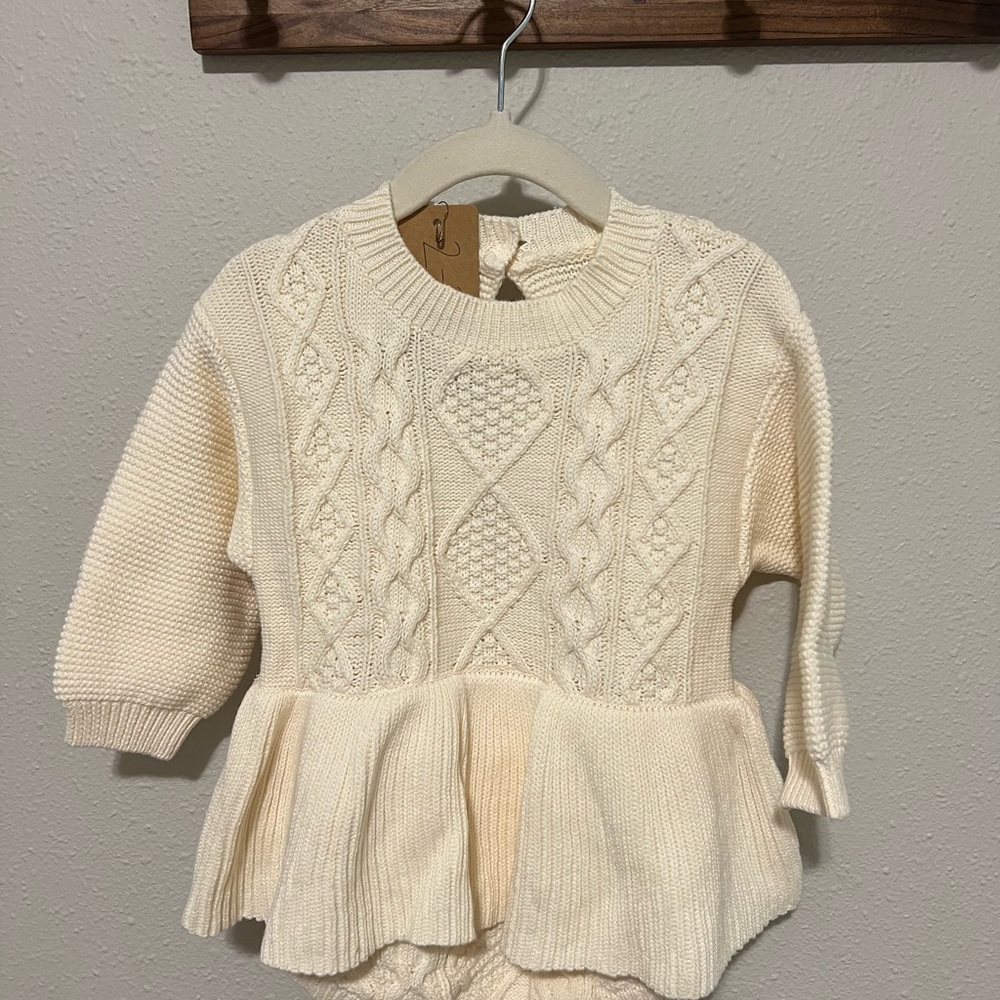 Cream Knit Baby Sweater with Peplum